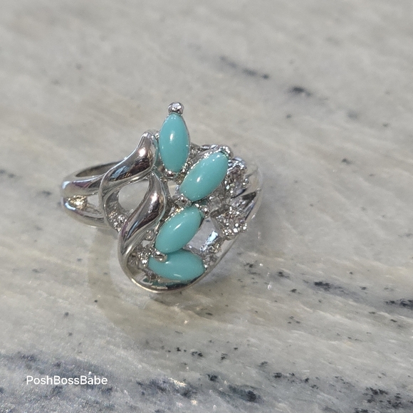 Blue stone real diamond accent stones size 5 925 sterling silver ring - Picture 10 of 15